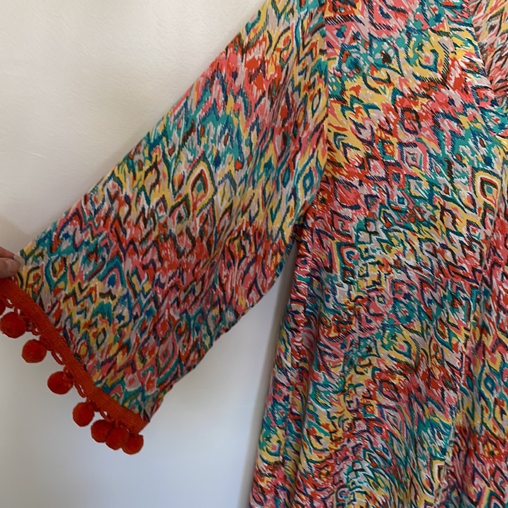 Anthropologie | Uncle Frank | Rainbow Multicolor Kimono Pom Pom Tunic Medium - Picture 4 of 10